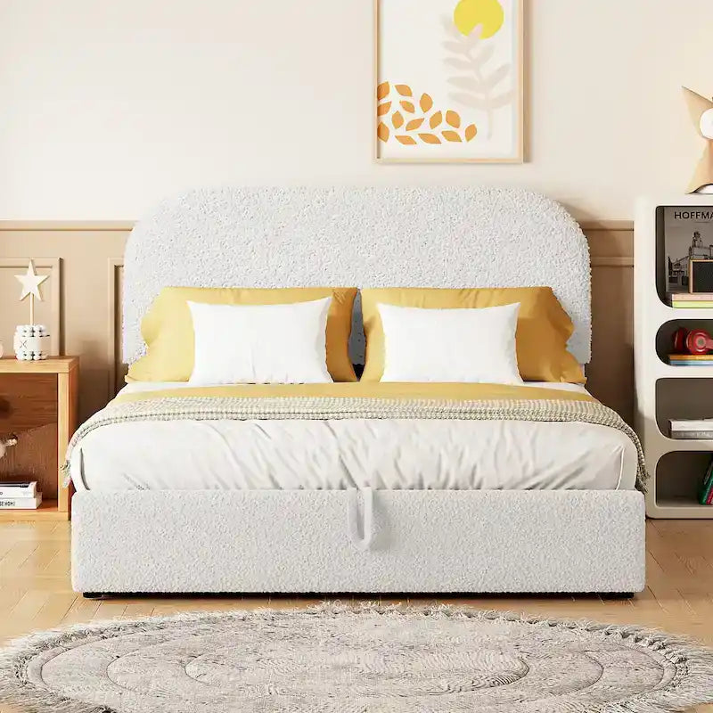 Teddy Fleece Upholstered Platform Bed with Hydraulic Storage System