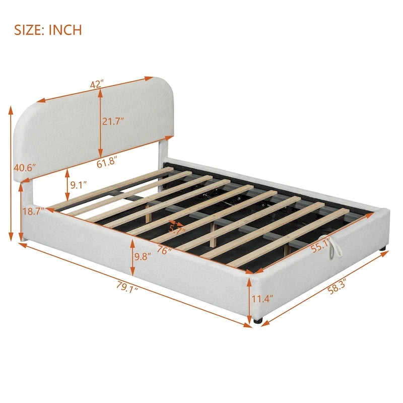 Teddy Fleece Upholstered Platform Bed with Hydraulic Storage System