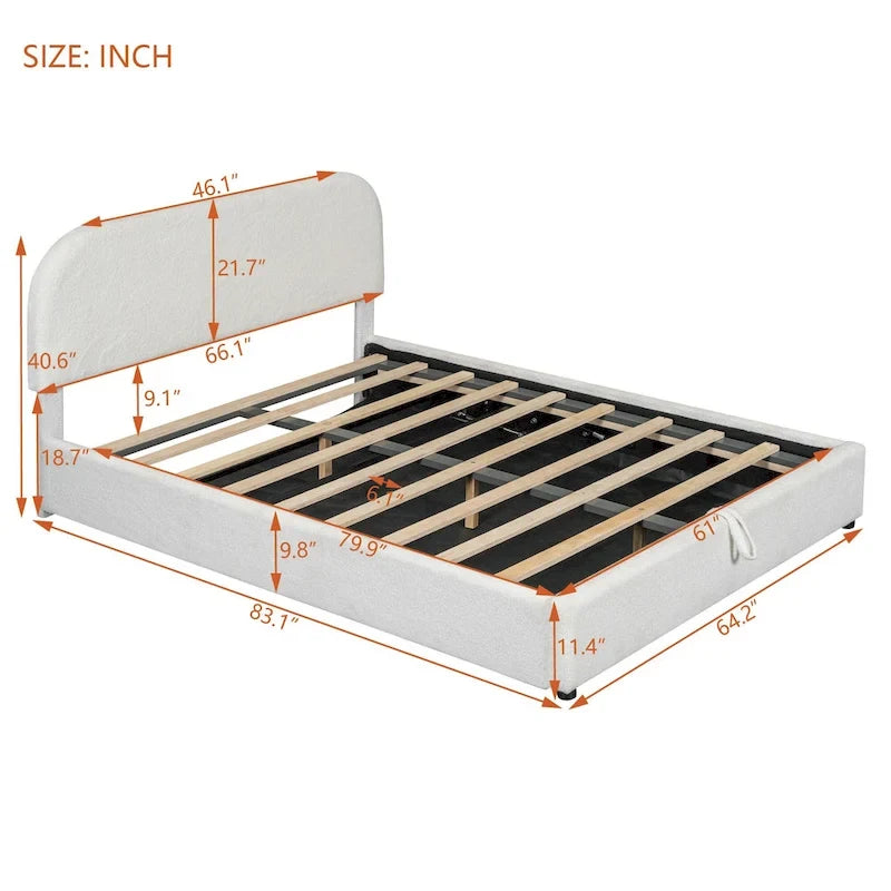 Teddy Fleece Upholstered Platform Bed with Hydraulic Storage System