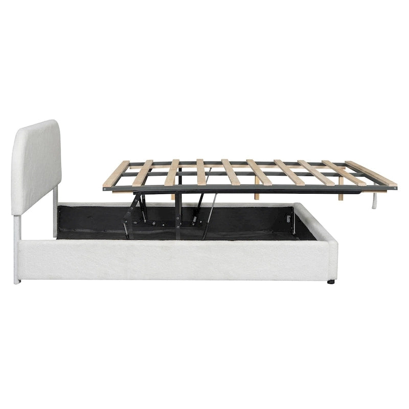 Teddy Fleece Upholstered Platform Bed with Hydraulic Storage System