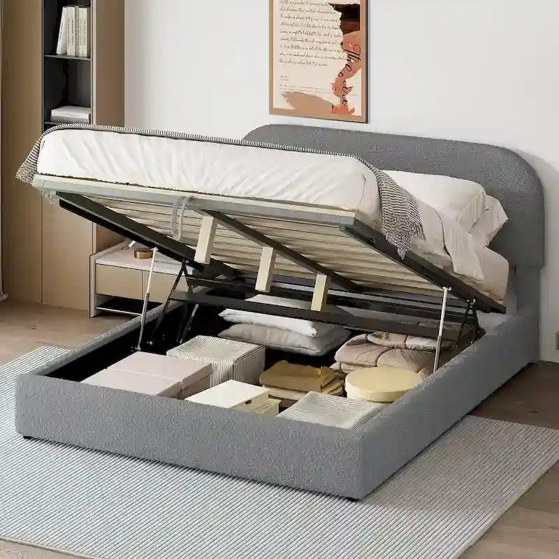 Teddy Fleece Upholstered Platform Bed with Hydraulic Storage System