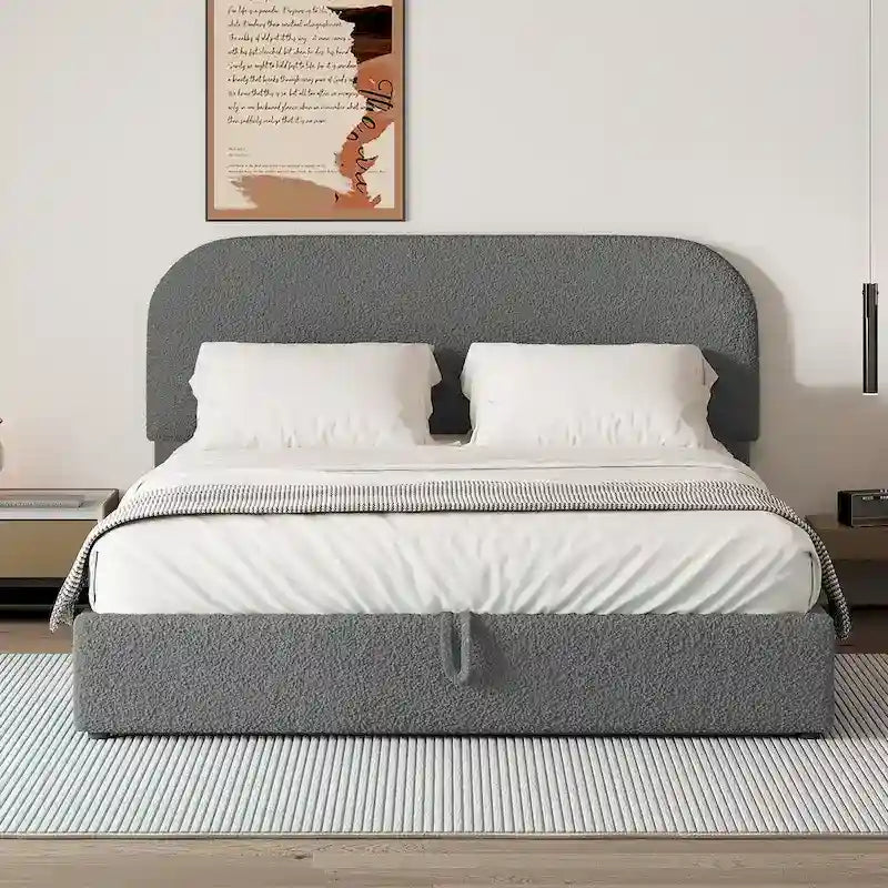 Teddy Fleece Upholstered Platform Bed with Hydraulic Storage System