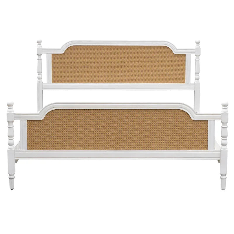 Traditional Style Rattan Queen Size Bed Frame,No Box Spring Needed