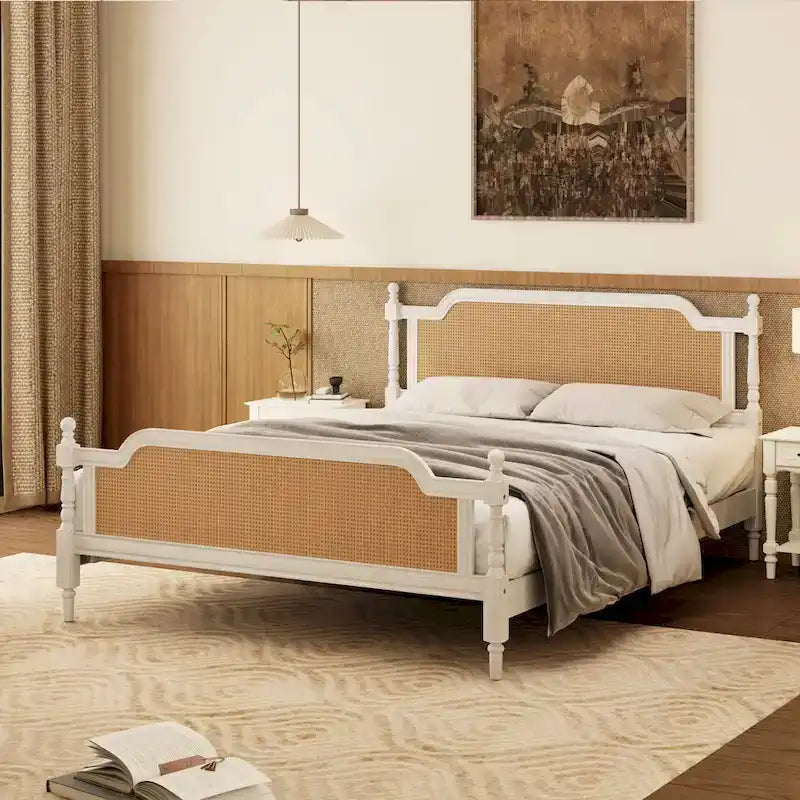 Struttura letto matrimoniale in rattan stile tradizionale, non necessita di rete a molle