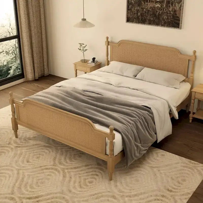 Struttura letto matrimoniale in rattan stile tradizionale, non necessita di rete a molle