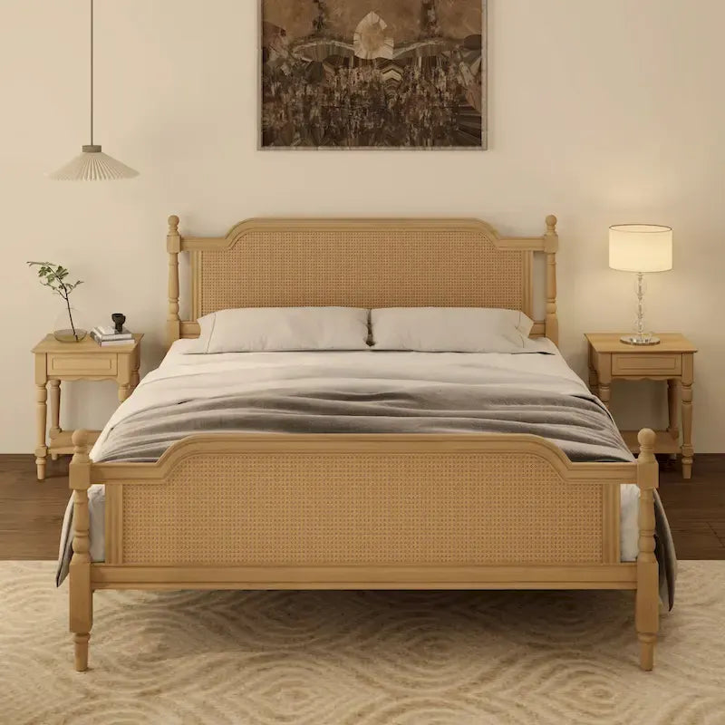 Struttura letto matrimoniale in rattan stile tradizionale, non necessita di rete a molle