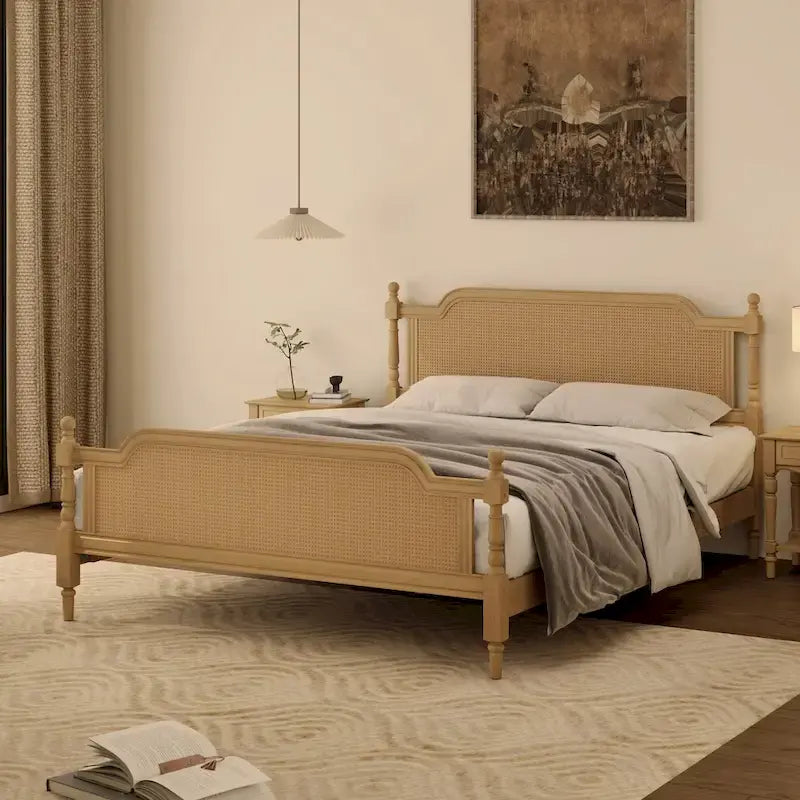 Struttura letto matrimoniale in rattan stile tradizionale, non necessita di rete a molle