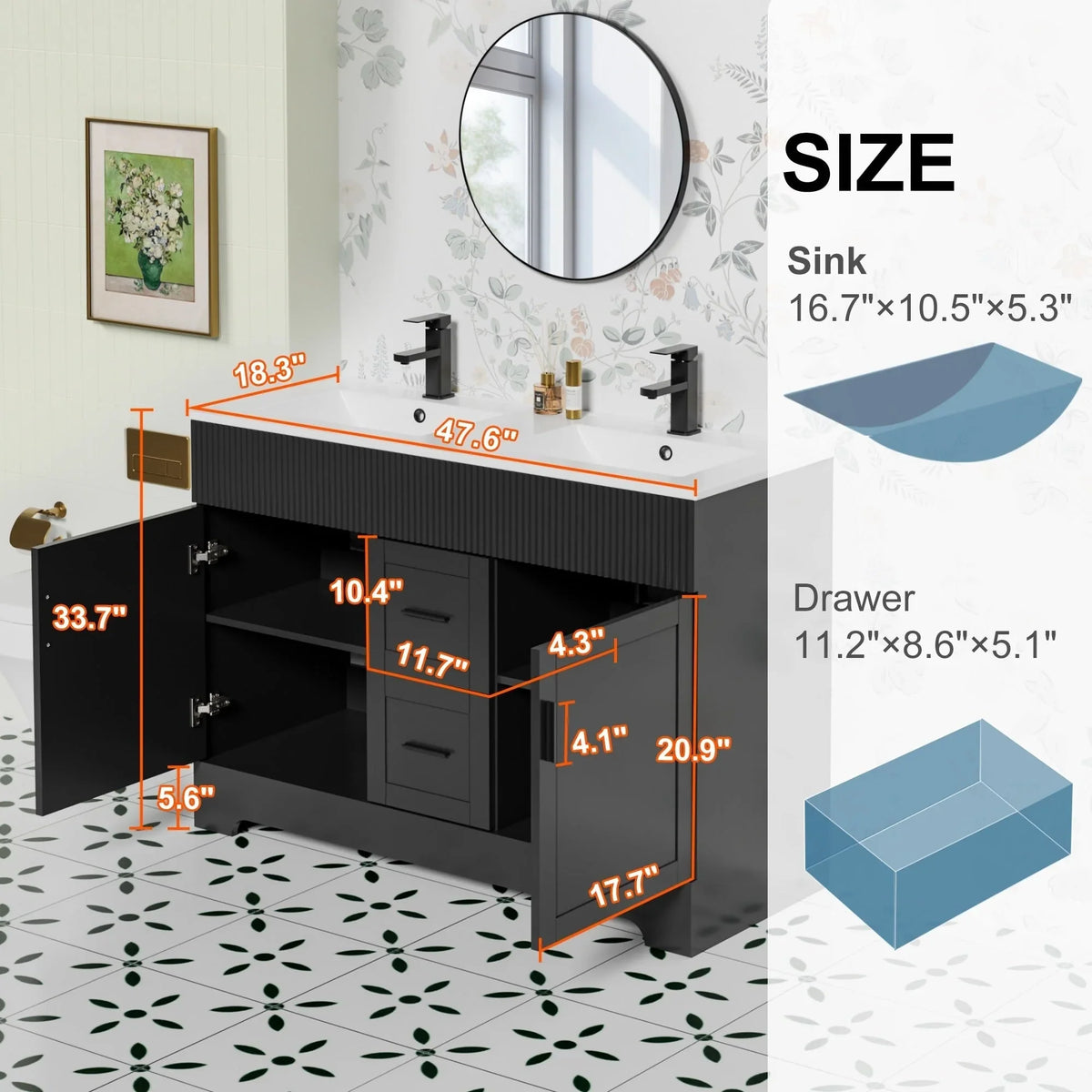 Wavy Line 30/36/48 Bathroom Vanity Set with Sink & Faucet
