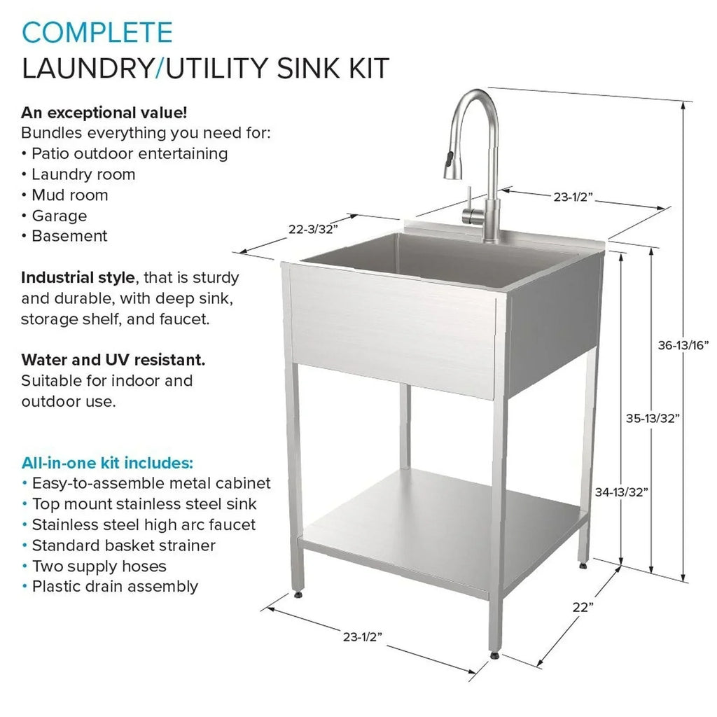 Évier de buanderie et meuble lave-linge en acier inoxydable de 24 po L x 22 po P x 35 po H