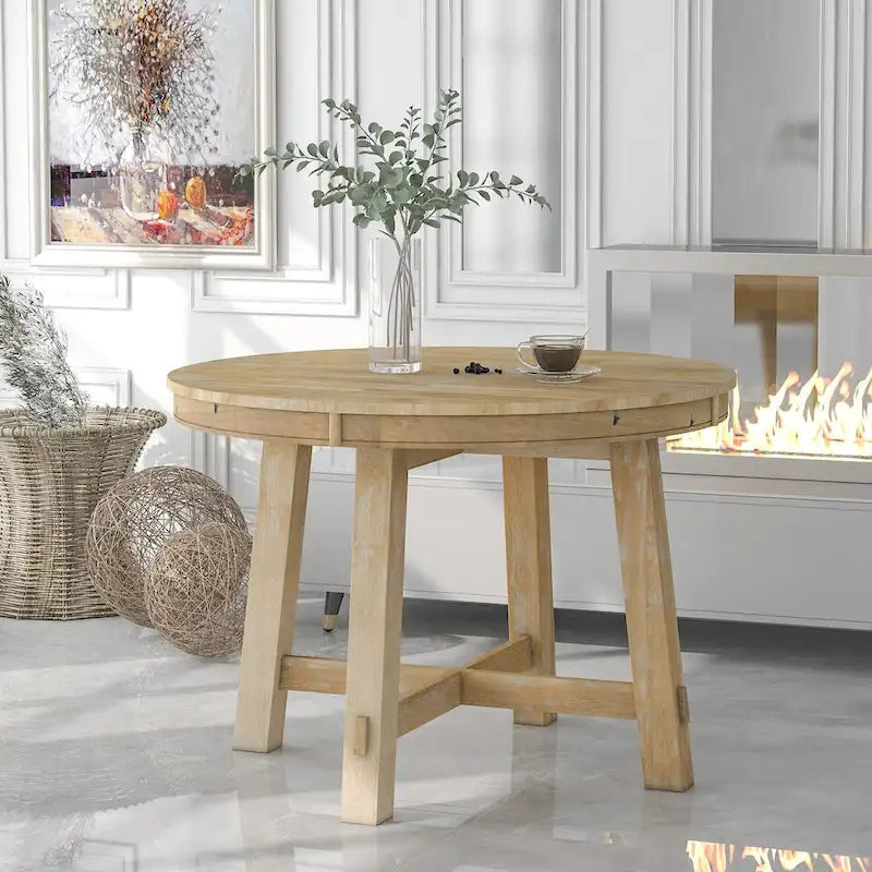 Runder ausziehbarer Esstisch im Landhausstil mit 16-Zoll-Einlegeplatte aus Holz