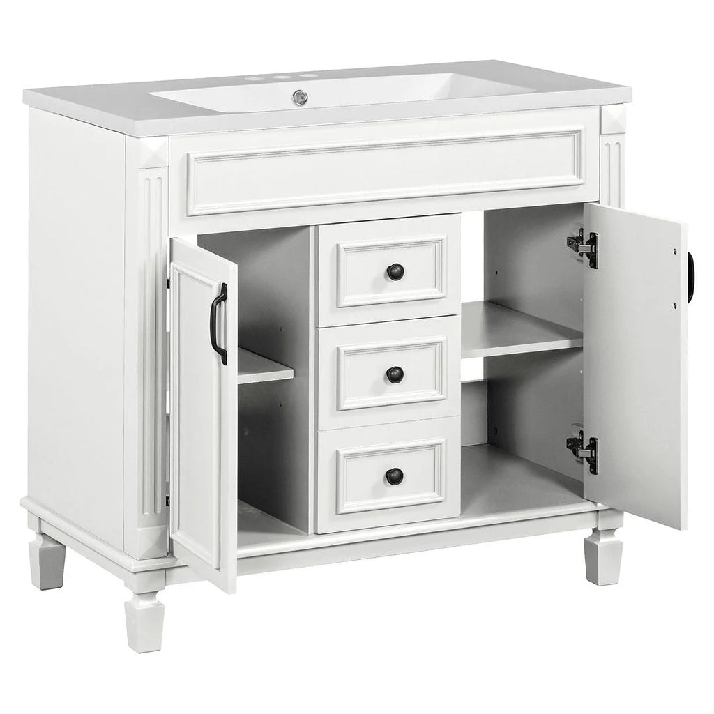 Moderne badkamermeubelset van 36 inch met wastafelblad, spiegelkast, 2 deuren en 2 laden
