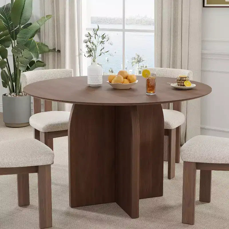 Mesa de jantar redonda PexFix de madeira maciça, 45 x45, com acabamento em nogueira e pernas arqueadas elegantes para salas de jantar e cozinhas modernas