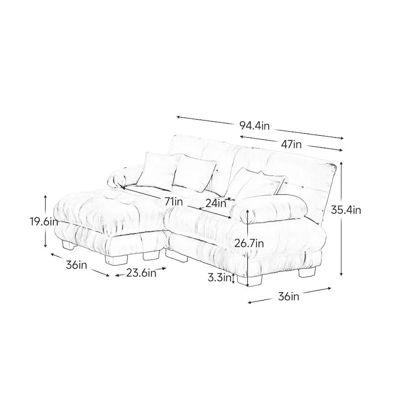 L Shaped Loveseat Sofa Chenille Sectional Couch with Lumbar Pillows