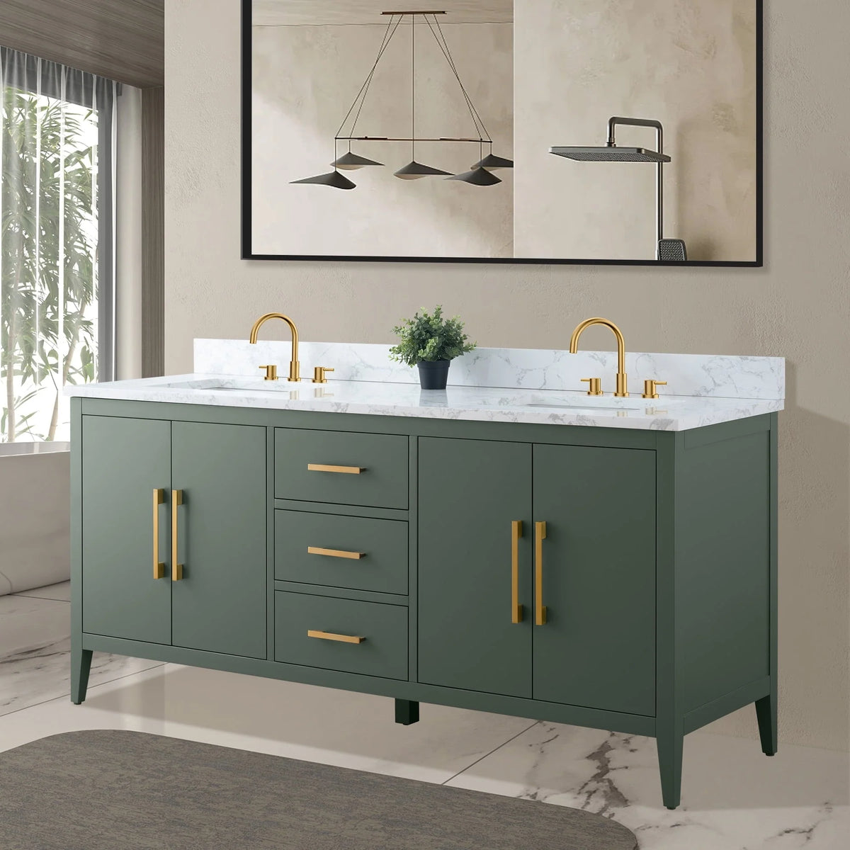 Mobile bagno Vanity Art 72 con doppio lavabo e piano in marmo composito