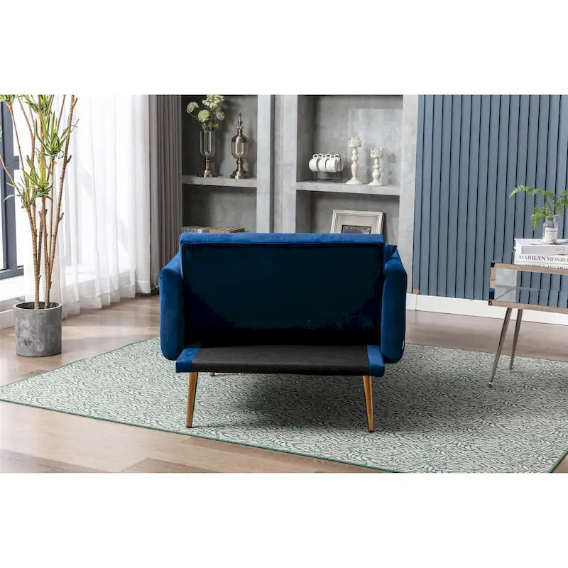 Poltrona letto in velluto imbottito e trapuntato per soggiorno, con gambe color oro rosato