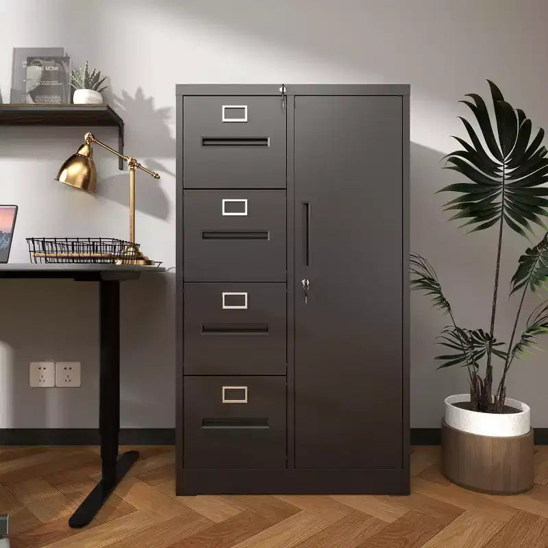 Vertikaler Aktenschrank aus Metall mit Schloss, Stahlschrank für Akten mit 4 Schubladen