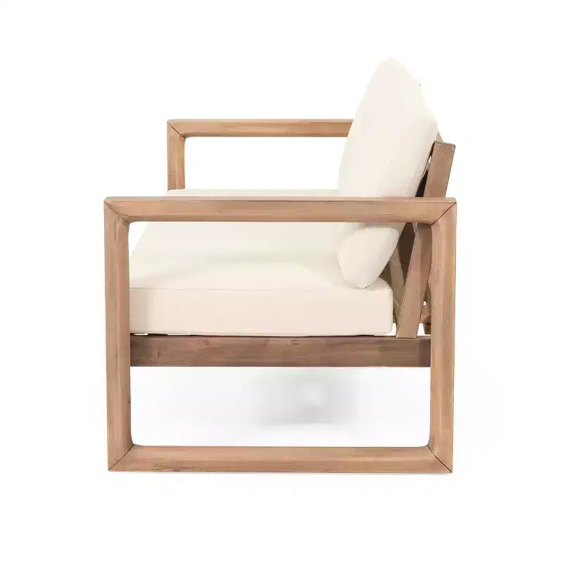 Set di mobili da giardino in legno di acacia, set da esterno con tavolino da caffè e morbidi cuscini per cortile, portico e balcone, beige - Merax