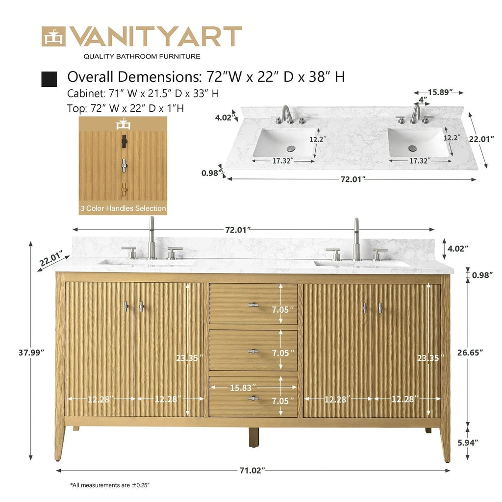 Mobile bagno Vanity Art 72 con doppio lavabo e piano in marmo composito
