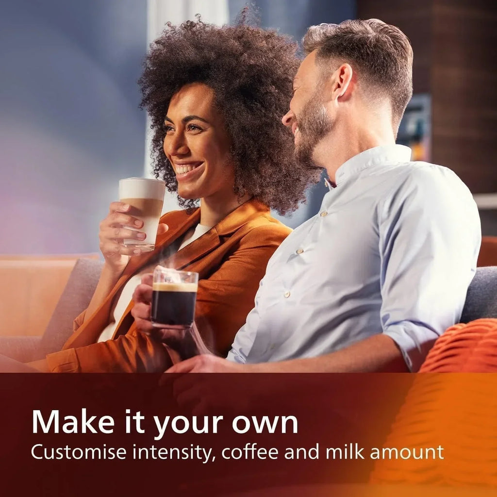 Premium-Espressomaschine, 12 heiße oder kalte Kaffeespezialitäten, LatteGo-System, Keramikmahlwerk, Schwarzchrom
