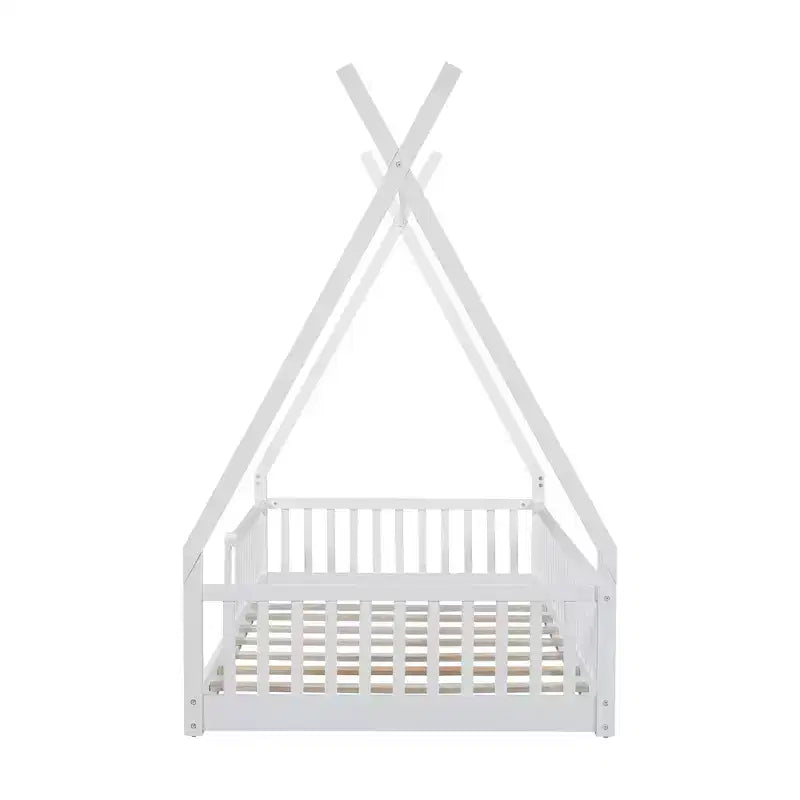 Cama de chão para crianças, camas-tenda individuais, cama de chão Montessori com ripas e grades de proteção, estrutura de cama-casa de madeira para meninos e meninas