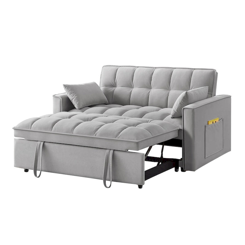 Rozkładana sofa 4 w 1 z podłokietnikami i kieszeniami do przechowywania, wielofunkcyjna pikowana sofa z regulowanym oparciem