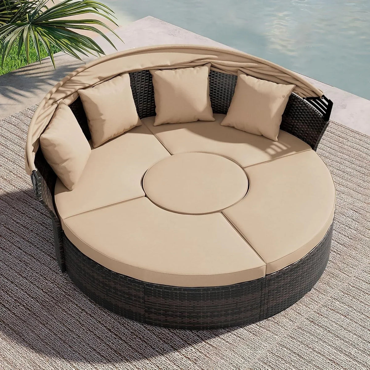 Conjunto de 4/5 peças para convívio no exterior Nuon, conjunto de espreguiçadeira de vime com cobertura, da Havenside Home
