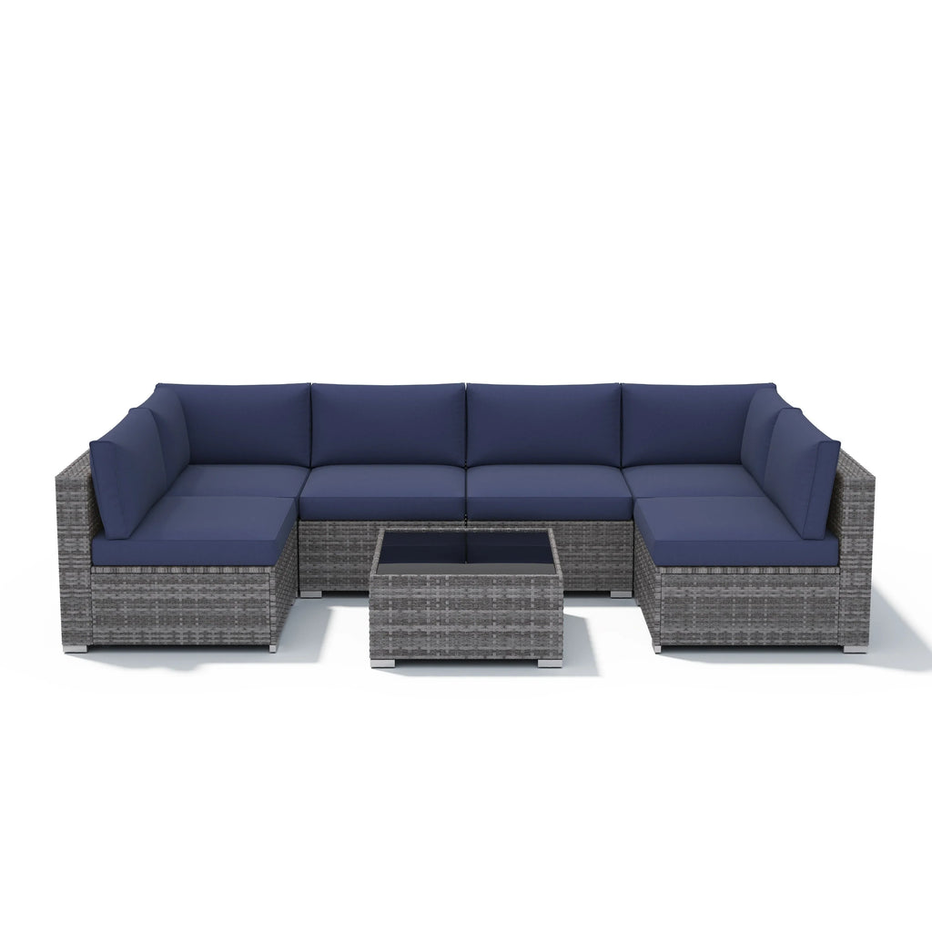 Ensemble de canapé modulaire d’extérieur rembourré en osier et acier, 7 pièces