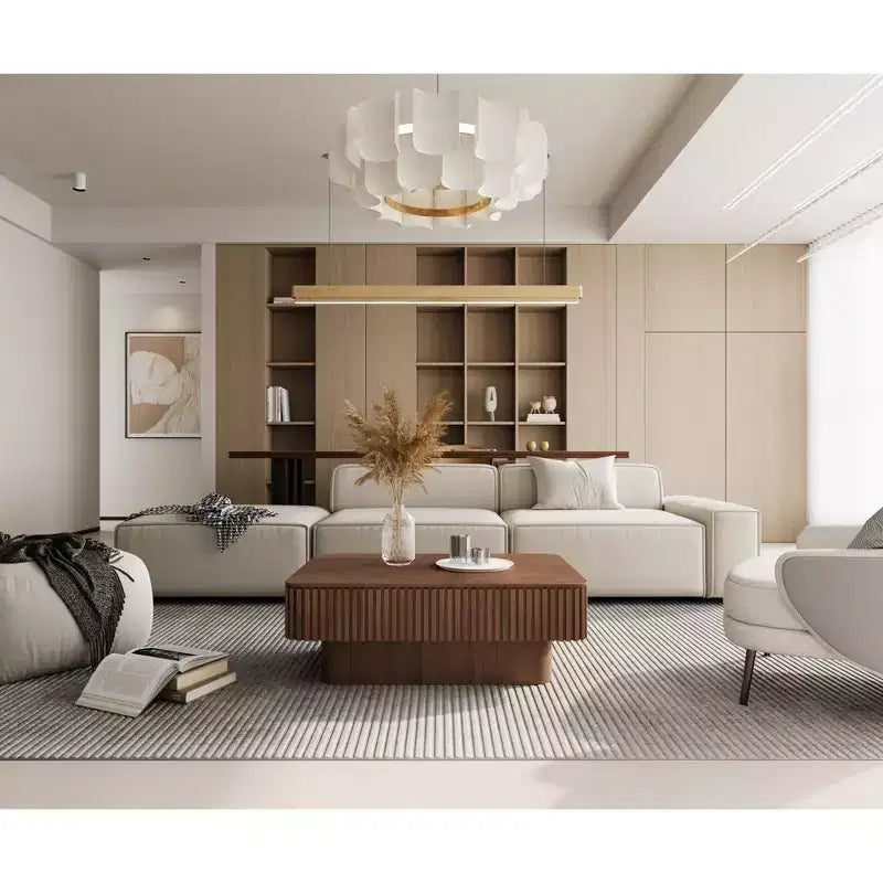 Mesa de centro JVNOXK com tampo elevatório canelado de 38.6', com arrumação, folheado de madeira maciça, altura ajustável, mesa de destaque moderna para sala de estar ou quarto, nogueira