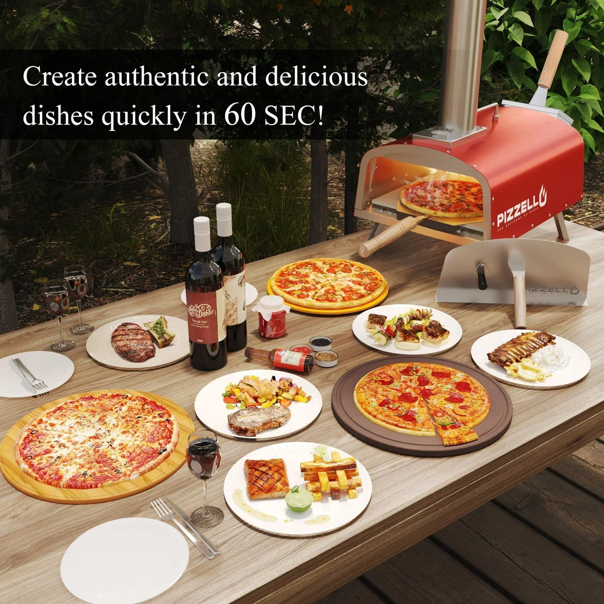 Forno de pizza exterior multicombustível, máquina de pizza de pedra com queimador a gás e caixa para lenha - 12 polegadas