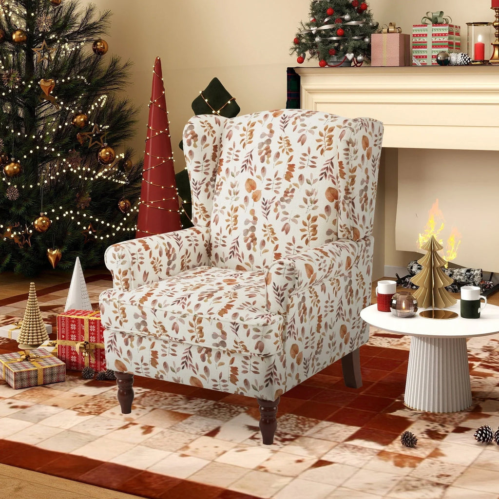 Fauteuil d’appoint moderne Erommy, fauteuil à dossier haut, canapé une place en tissu rembourré avec boutons et pieds en bois pour le salon