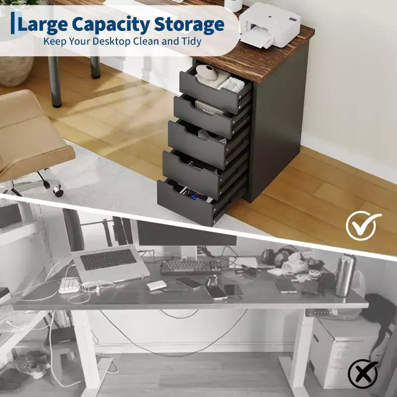 Secretária para computador de 47 polegadas com 5 gavetas de arrumação, mesa de estudo e escrita moderna de estilo rústico reversível, estação de trabalho para escritório em casa para espaços pequenos