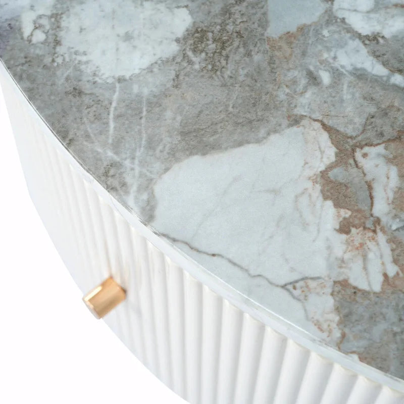 Table basse ronde moderne de 31,5 pouces avec grand espace de rangement dans le tiroir