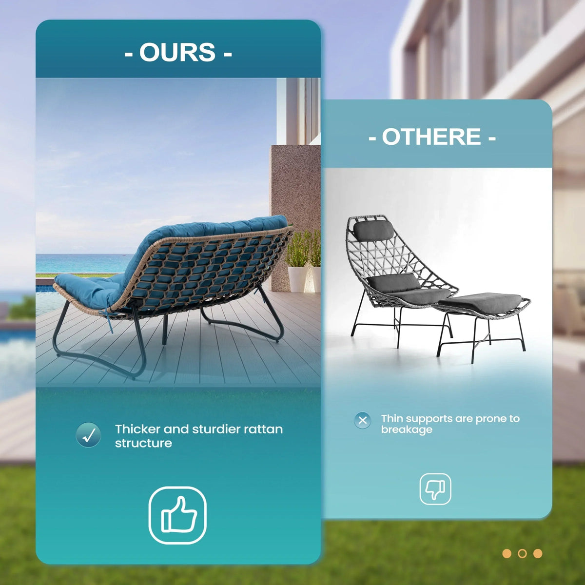 Doppelter Papasan-Sessel als Loveseat mit Kissen, wetterfestes PE-Rattan und Metallgestell für drinnen und draußen