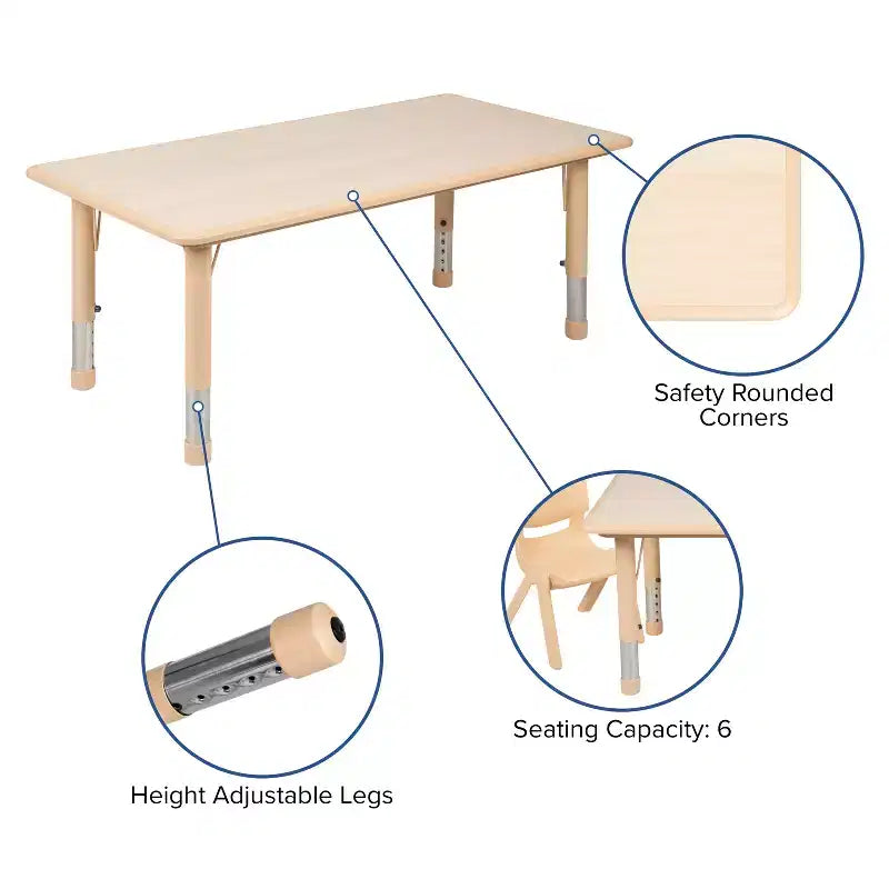 Rechteckiges, höhenverstellbares Aktivitätstisch-Set aus Kunststoff von Emma und Oliver, 23,625 W × 47,25 L, mit 6 Stühlen
