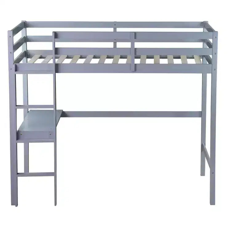Lit mezzanine minimaliste Okak avec échelle, lit mezzanine double en bois d'hévéa avec barrière de sécurité et bureau intégré, cadres de lit pour enfants et adolescents