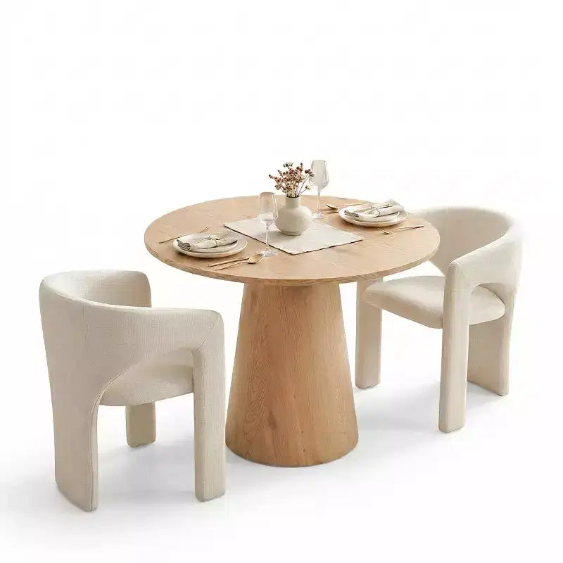 Ensemble de petite table à manger pour 2 personnes, chaises rembourrées beiges, table ronde à piètement central, mobilier de cuisine moderne et compact-Panipeachy