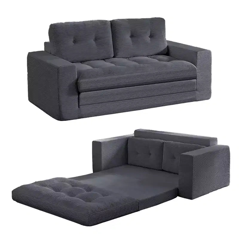 Canapé-lit futon convertible 2-en-1 Mjkone de 71 po, canapé deux places convertible pliable en tissu côtelé avec boutons capitonnés, gain de place