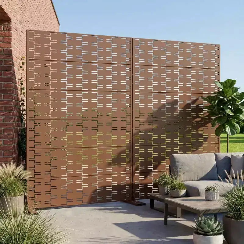 MAYEERTY Brick 01, brązowa ścianka działowa ze stali ocynkowanej, 72x47x16, 6-elementowy dwustronny ekran zapewniający prywatność i odporny na rdzę