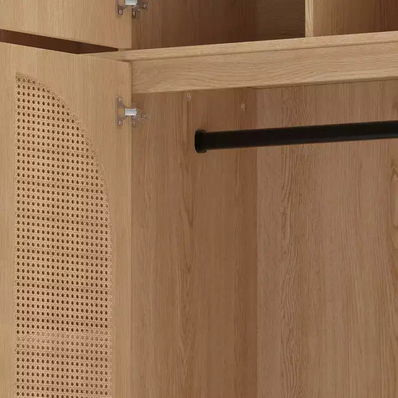 Armário roupeiro alto de 70.87, com 8 portas e grande capacidade, varão para roupa, prateleiras ajustáveis e portas decorativas em vime