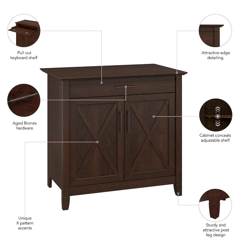 Bureau secrétaire Key West avec meuble de rangement, par Bush Furniture