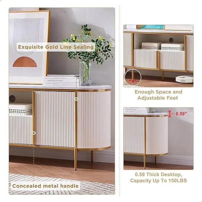 Moderner luxuriöser TV-Ständer, Entertainment-Center, mit Kunstmarmorplatte