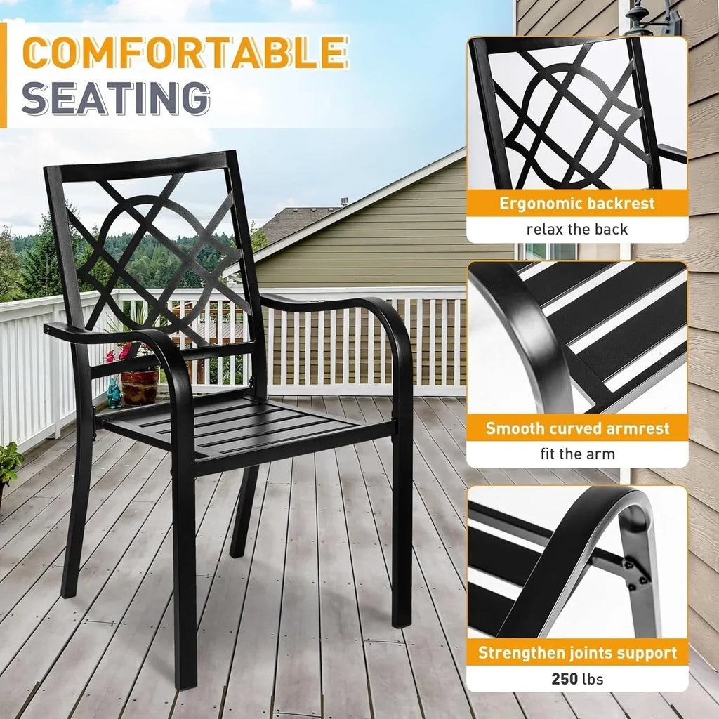 SUNCROWN Outdoor Patio 5/7 Piece Steel Dining Sets Metal Slatted Table and Stackable Chairs Powder Coated Frame