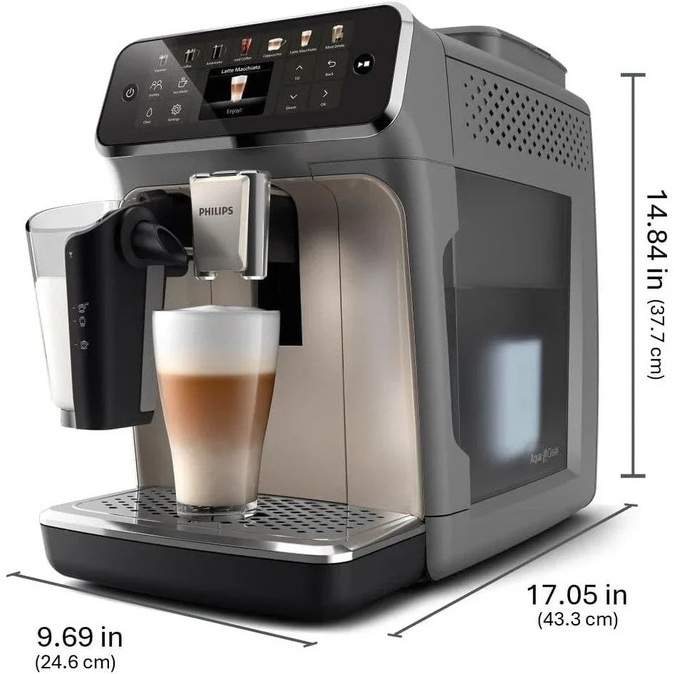 Premium-Espressomaschine, 12 heiße oder kalte Kaffeespezialitäten, LatteGo-System, Keramikmahlwerk, Schwarzchrom