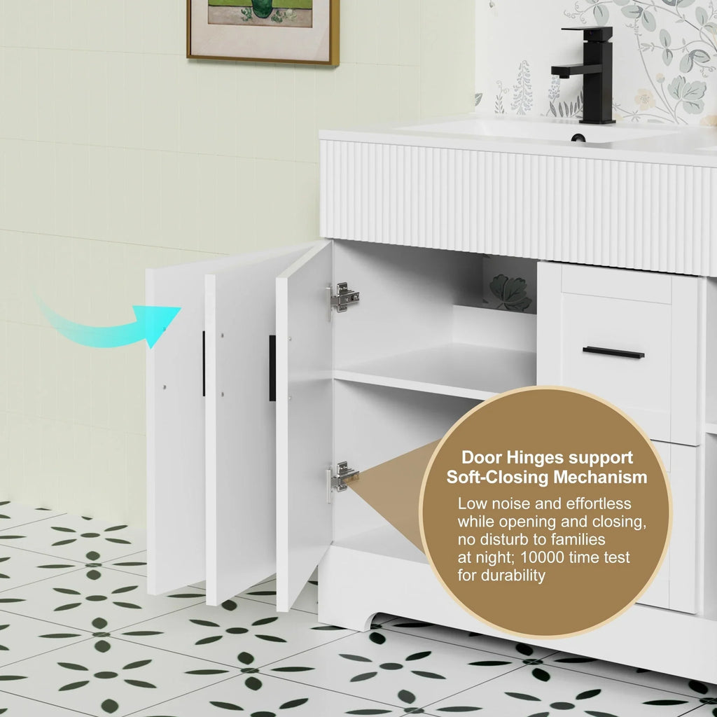 Wavy Line 30/36/48 Bathroom Vanity Set with Sink & Faucet