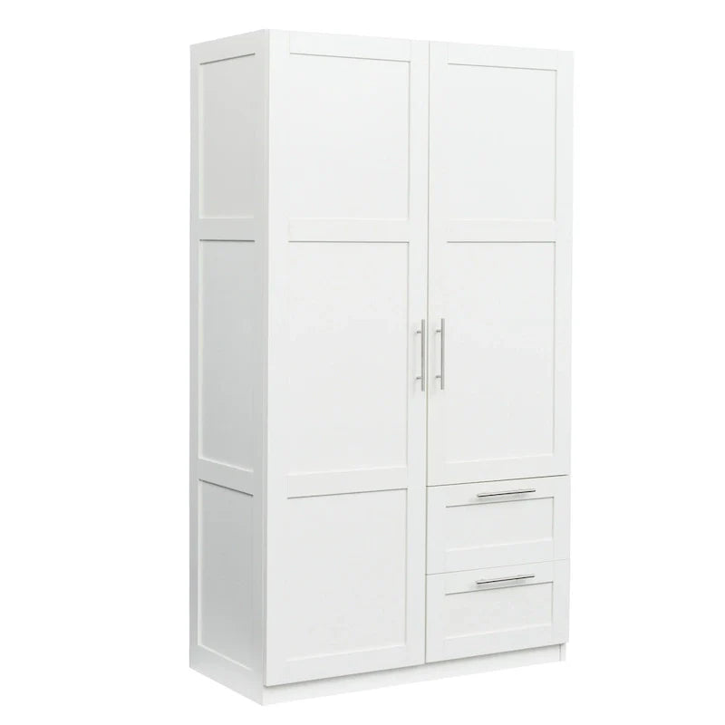 White Wood Wardrobe Armoire Storage Cabinet with Doors,Drawers,Hanging Rod