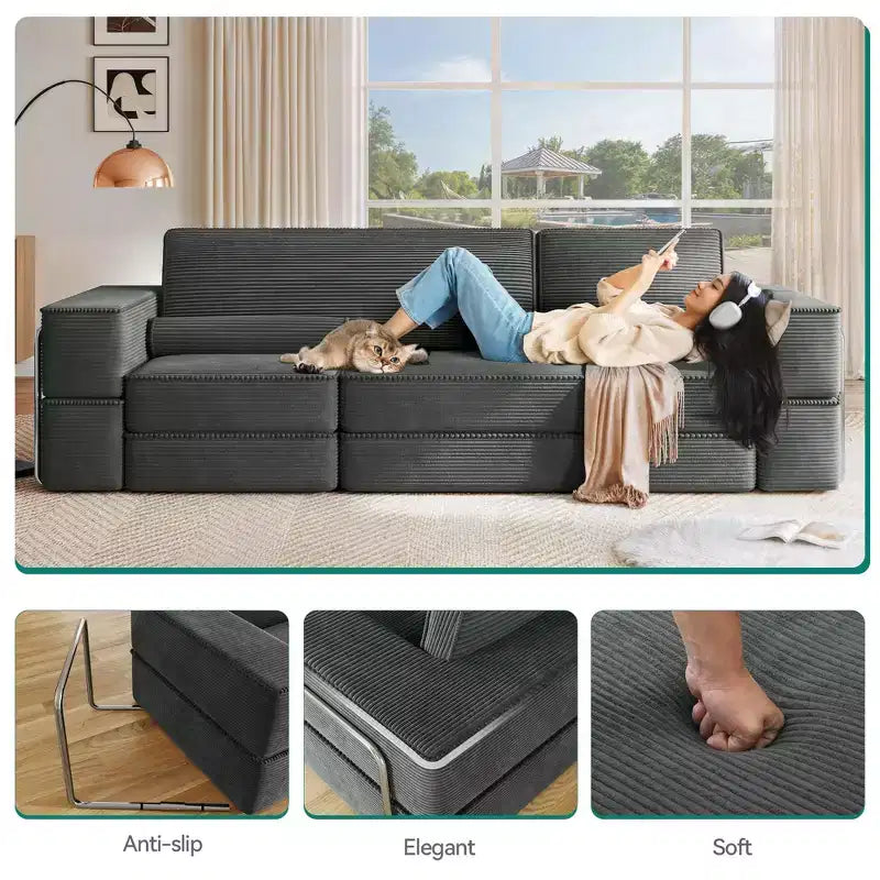 Sofá modular Cloud convertível, sofá modular confortável de veludo cotelê, sofá confortável com assento profundo e almofadas altas, fácil de montar