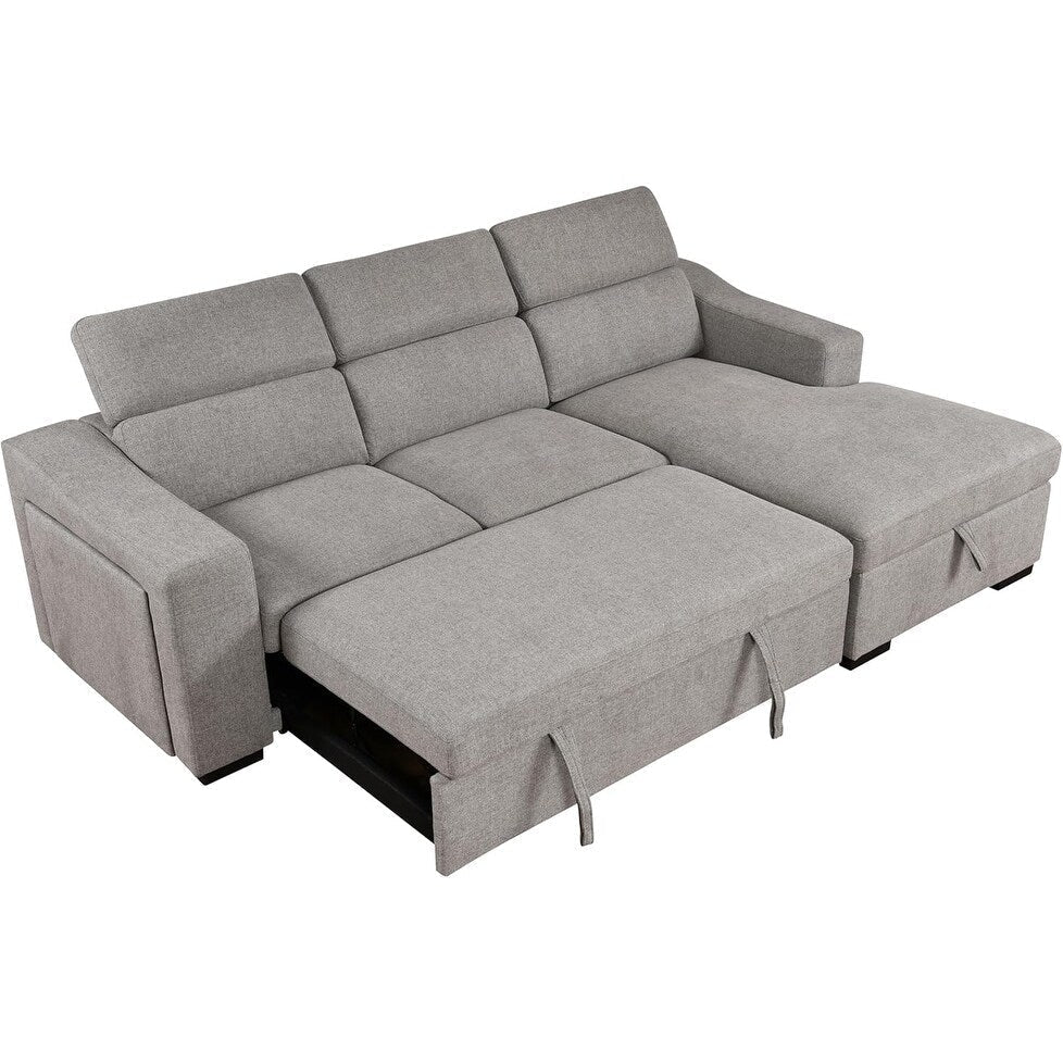 Sofá seccional convertível Roomfitters 103 com chaise longue com arrumação, apoios de cabeça ajustáveis, sofá-cama de canto em L