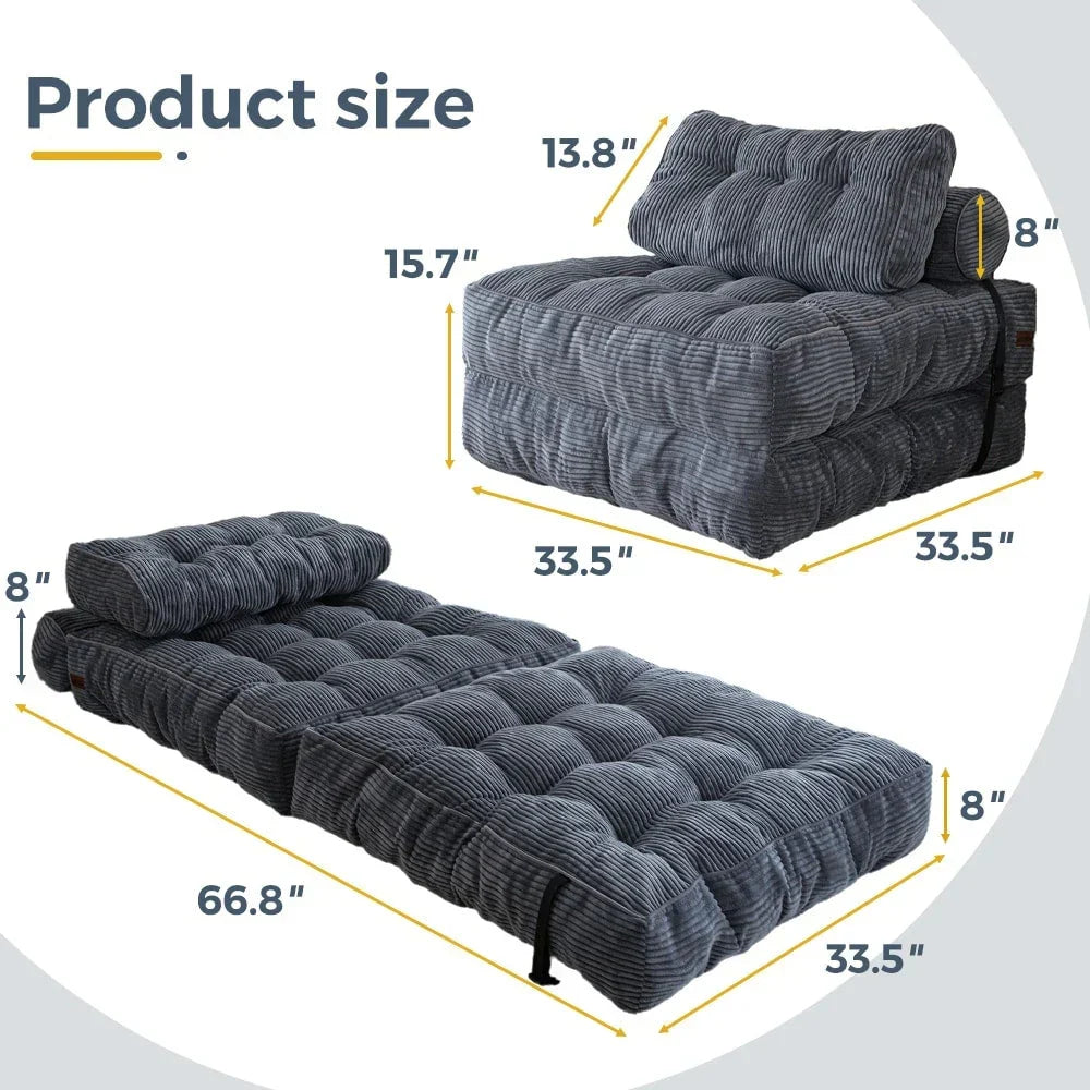 8 Cord-Sofa zum Zusammenklappen, Schlafsofa, Einzel