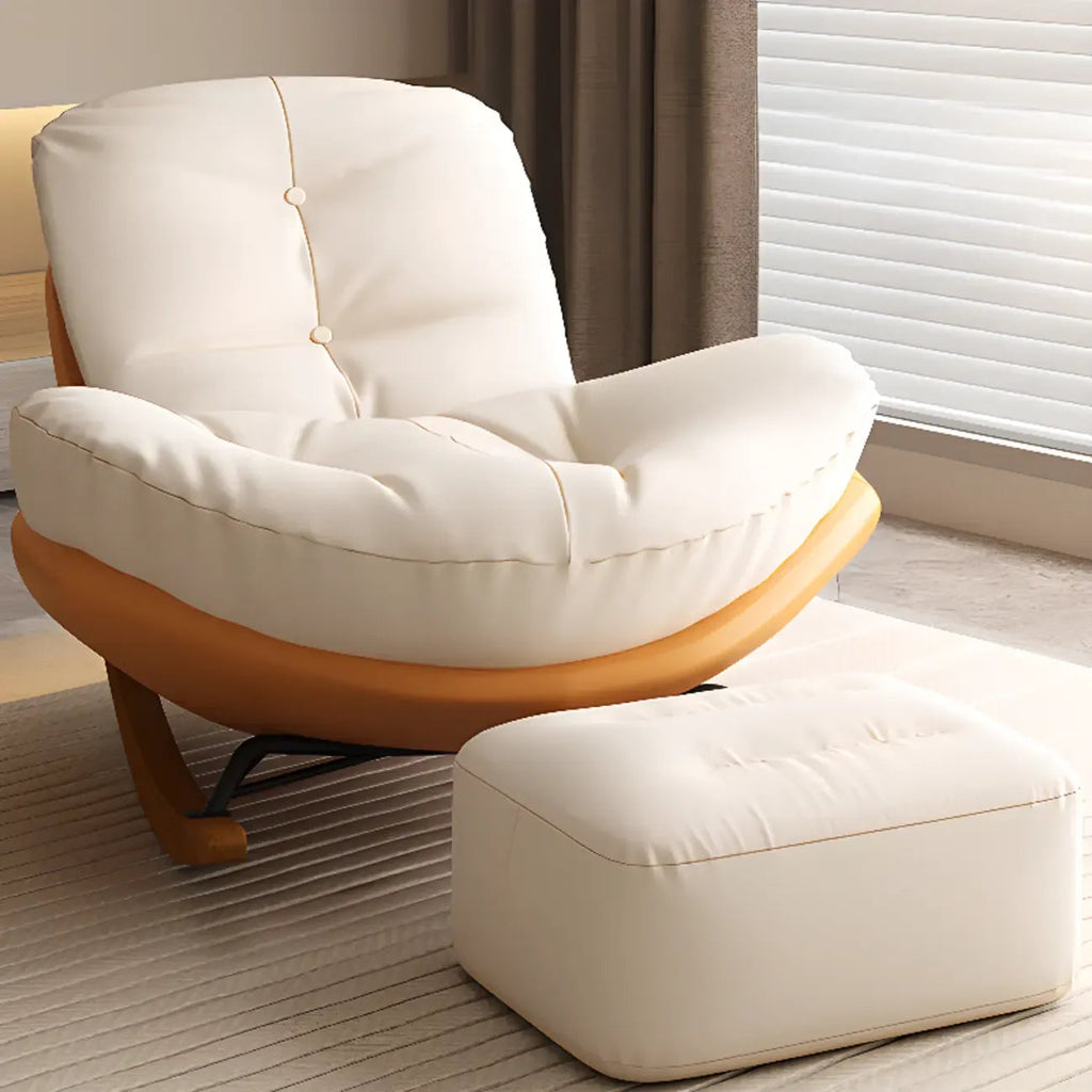 Sedia a dondolo imbottita in stile scandinavo con pouf opzionale
