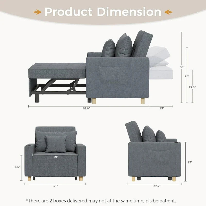 Poltrona-cama ajustável, convertível em 3 funções, várias cores, para 1 pessoa